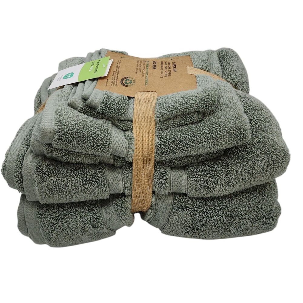 Ecoterry 6pc Dusty Green Bath  Towel Set 2 Bath 2‎ Hand 2 Washcloths - Picture 3 of 9